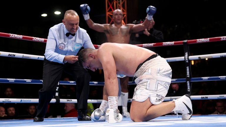 Fabio Wardley holds his hands aloft after his incredible 10th-round knockdown of Justis Huni
