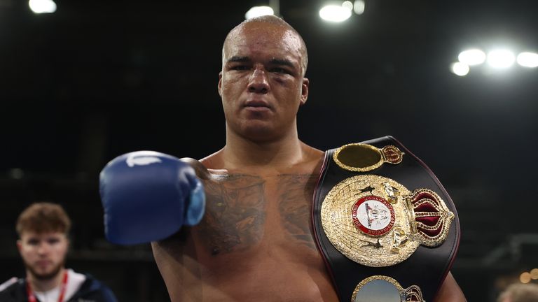 Fabio Wardley celebrates after claiming the WBA interim heavyweight title