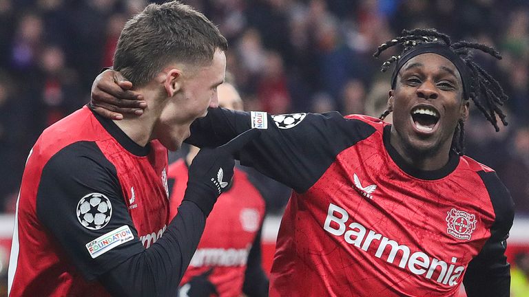 Jeremie Frimpong (right) has described Florian Wirtz (left) as "my boy" in an interview with Sky Sports News