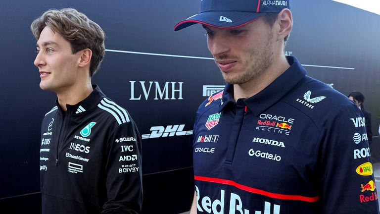 George Russell and Max Verstappen walking back from the stewards after the Canadian GP