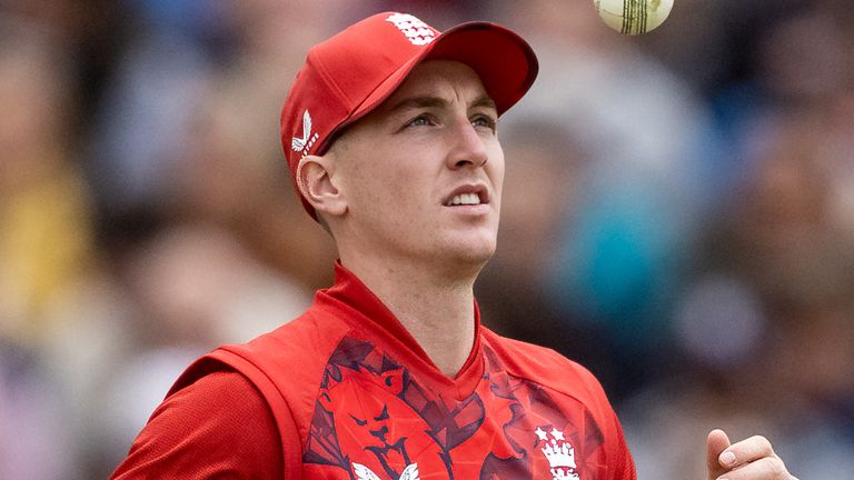BRISTOL, ENGLAND - JUNE 08: Harry Brook of England keeps his eye on the ball during the 2nd Vitality IT20 match between England and West Indies at Seat Unique Stadium on June 08, 2025 in Bristol, England. (Photo by Andy Kearns/Getty Images)