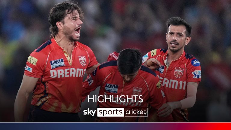 Punjab Kings' Marcus Stoinis, left, celebrates with teammates the dismissal of Mumbai Indians' Rohit Sharma during the Indian Premier League cricket match between Punjab Kings and Mumbai Indians at Narendra Modi Stadium in Ahmedabad, India, Sunday, June 1, 2025. (AP Photo/Ajit Solanki)
