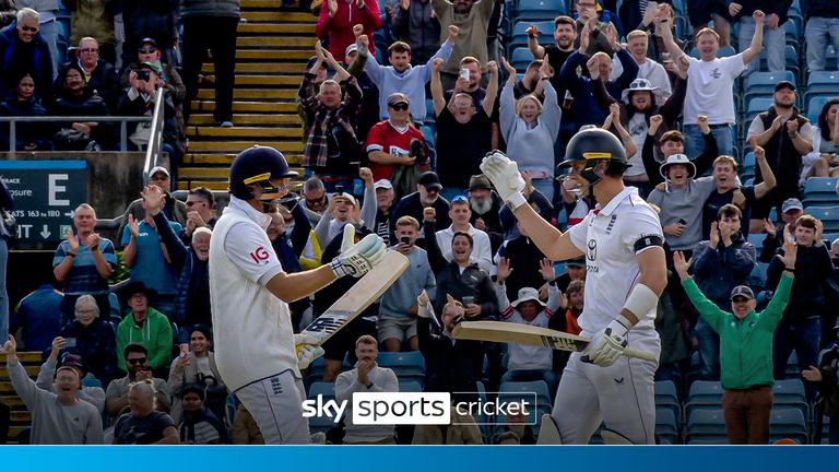 Jamie Smith hugs Joe Root as England beat India in the first Test 