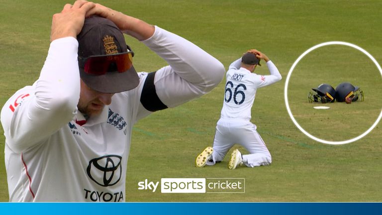 JOE ROOT REAX TO 5 RUNS BEEN GIVEN FOR BALL HITTING HELMET THUMB 
