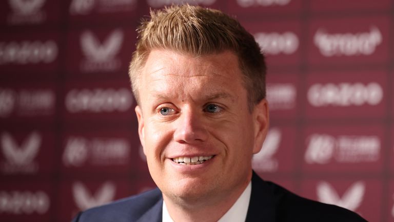 BIRMINGHAM, ENGLAND - NOVEMBER 04: Johan Lange Sporting Director of Aston Villa pictured during an Aston Villa Press Conference at Villa Par