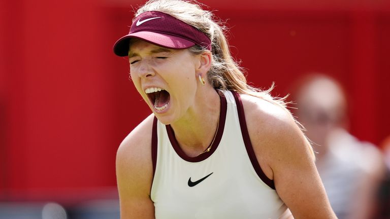 Katie Boulter roars with delight during her first match at Queen's