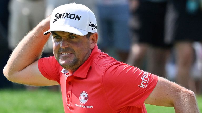  Keegan Bradley of Woodstock, VT, reacts to his putt on the ninth green during the final round of the PGA Travelers Championship golf tournament held at TPC River Highlands in Cromwell CT. Eric Canha/Cal Sport Media (Credit Image: .. Eric Canha/Cal Sport Media) (Cal Sport Media via AP Images)