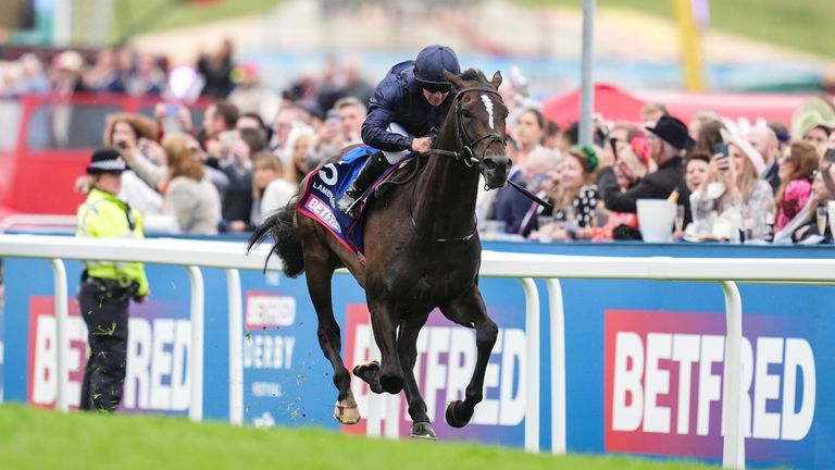 Lambourn and Wayne Lordan on their way to winning the Betfred Derby
