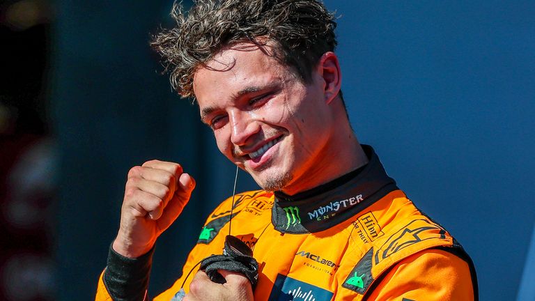 Lando Norris celebrates his victory in the Austrian GP