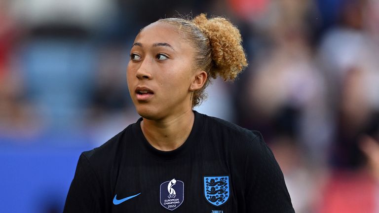 LEICESTER, ENGLAND - JUNE 29: Lauren James of England acknowledge the fans after the Women's international friendly match