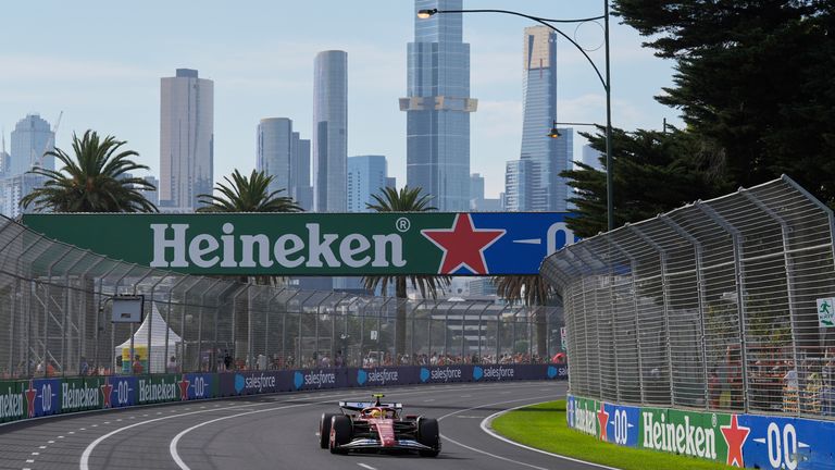 Ferrari driver Lewis Hamilton of Britain steers his car during the second practice session for the Australian Formula One Grand Prix at Albert Park, in Melbourne, Australia, Friday, March 14, 2025. (AP Photo/Asanka Brendon Ratnayake)
