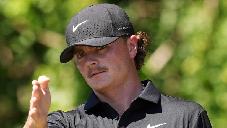 Luke Clinton lines his shot on the third hole during the last round of the classic golf championship, on Sunday, March 2, 2025, in Palm Beach Gardens, Florida (AP Photo/Rebecca Blackwell)