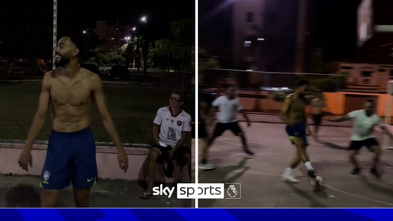 Matheus Cunhan plays 5-a-side on the courts in his hometown Joao Pesso. 