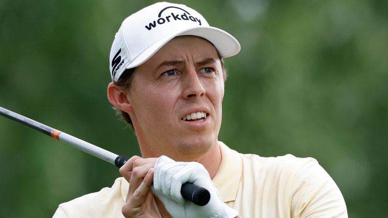 CHARLOTTE, NC - MAY 16: Matt Fitzpatrick (ENG) watches his tee shot at the 18th hole during the second round of the PGA Championship on May 16, 2025 at Quail Hollow Country Club in Charlotte, North Carolina. (Photo by Joe Robbins/Icon Sportswire) (Icon Sportswire via AP Images)
