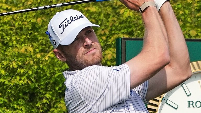 Matt Vogt tees off in his practice round ahead of the US Open