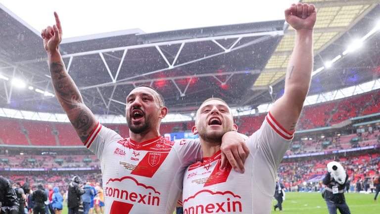 Mikey Lewis and Elliot Minchella celebrate                                                                                              