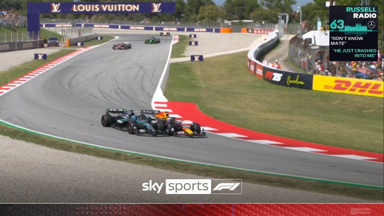 Red Bull's Max Verstappen crashed into George Russell towards the end of the Spanish Grand Prix.