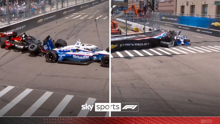 Louis Foster suffered a suspension failure that led to him crashing into Felix Rosenqvist during IndyCar's Detroit Grand Prix.