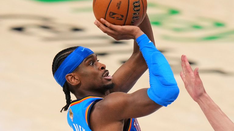 Oklahoma City Thunder guard Shai Gilgeous-Alexander (L) scored 34 points as they beat Indiana Pacers 123-107 in Game 2 in the NBA Finals