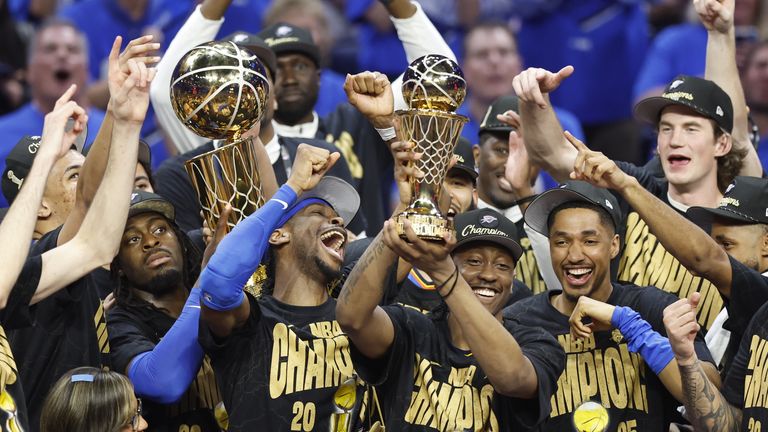 Oklahoma City Thunder celebrates wining the 2025 NBA Championship