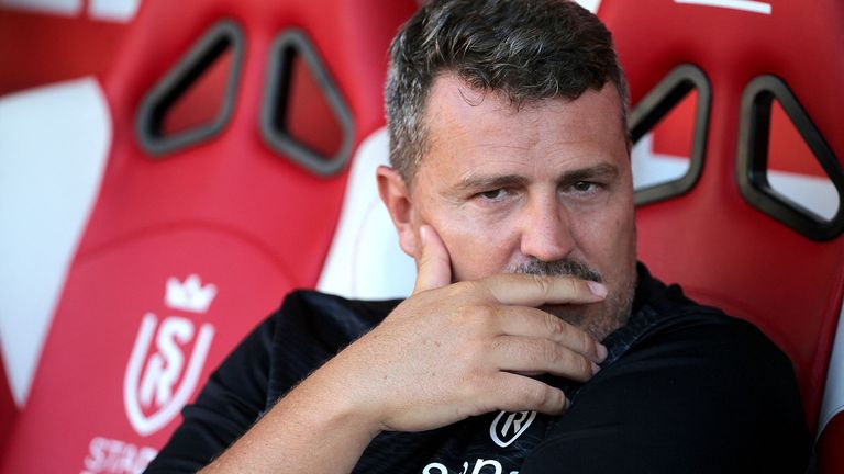Reims' Spanish head coach Oscar Garcia reacts during the friendly pre-season football match between Reims and Villareal in 2022