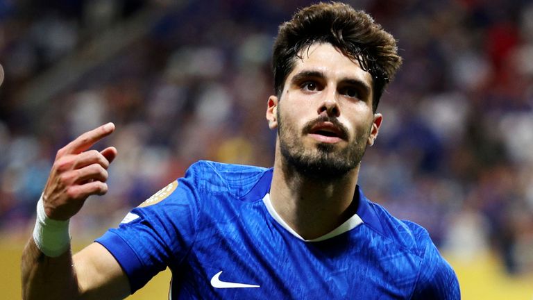 Pedro Neto celebrates scoring Chelsea's first goal against LAFC in the Club World Cup