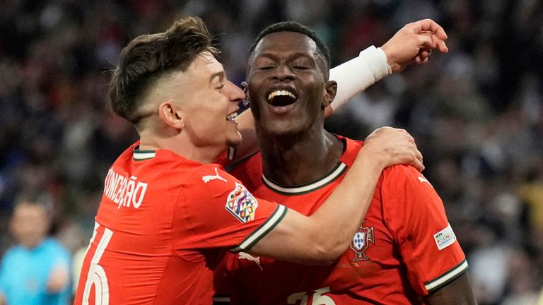 Nuno Mendes of famous Portugal with Francisco Conception after marked against Spain