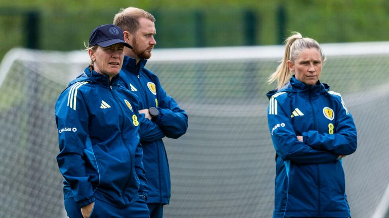 EDINBURGH, SCOTLAND - JUNE 02: Head coach Melissa Andreatta (L) during a Scotland Women's National Team  training session at the Oriam, on June 02, 2025, in Edinburgh, Scotland. (Photo by Craig Foy / SNS Group)