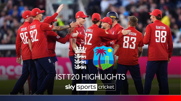 Watch the highlights of England's 1st T20 against the West Indies.