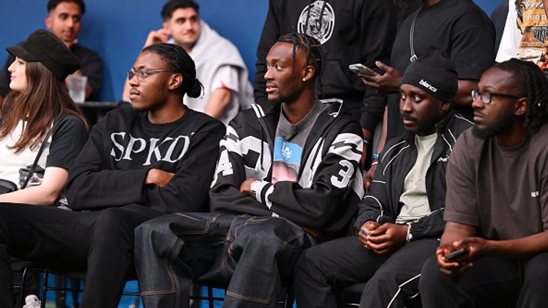 LONDON, ENGLAND - APRIL 28: Tammy Abraham pitch side at the  "Baller League x Match Day 6" at Copperbox Arena on April 28, 2025 in London, England. (Photo by Jordan Peck/Getty Images)