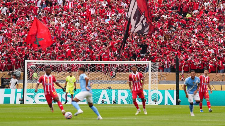 Wydad's fans cheer during the Club World Cup group G soccer match between Manchester City and Wydad AC in Philadelphia
