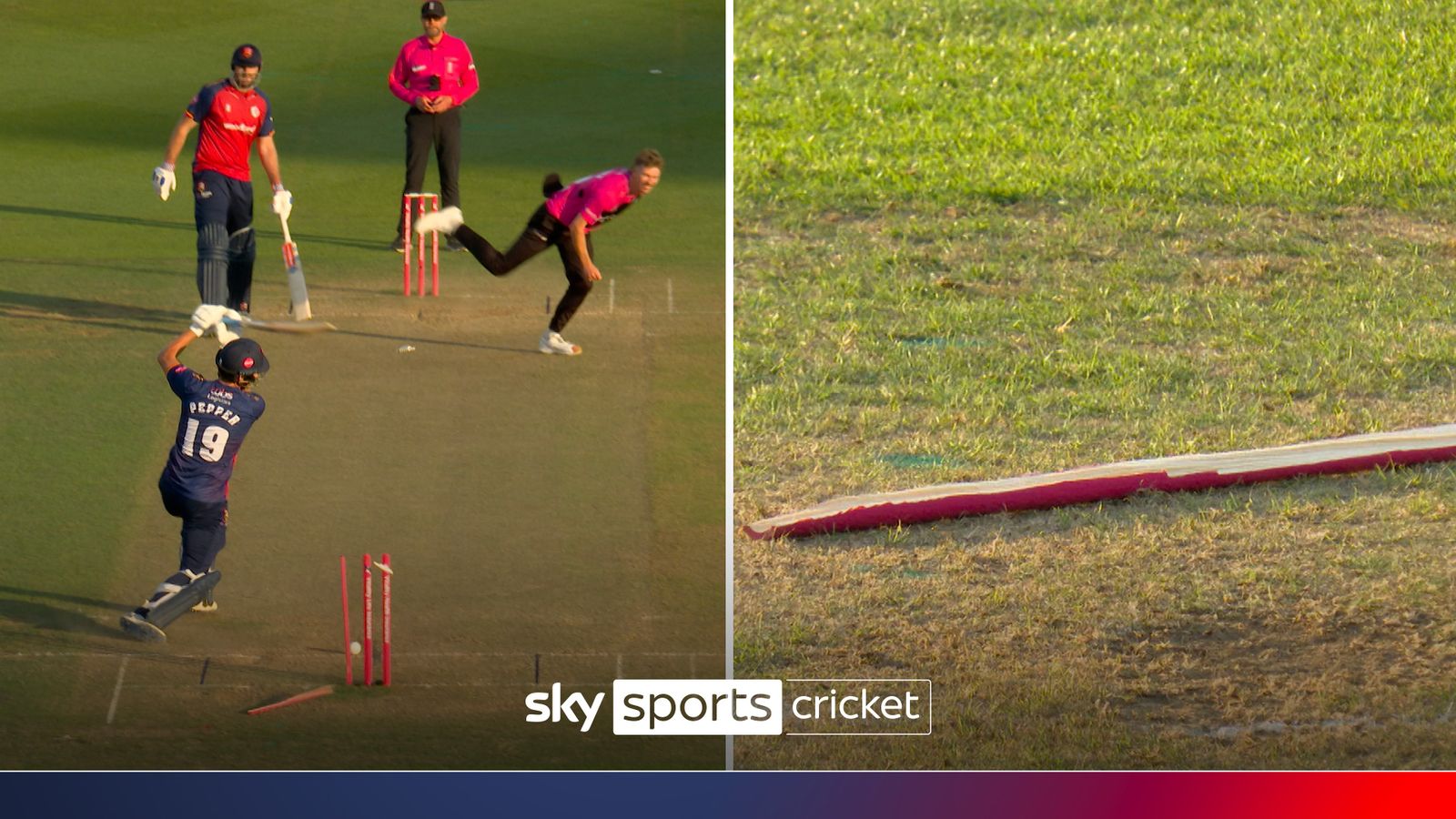 Ever seen this before?! Bowler SNAPS stump down the middle!