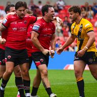 Harvey Wilson of Salford celebrating his try [Olly Hassell/SWpix.com]