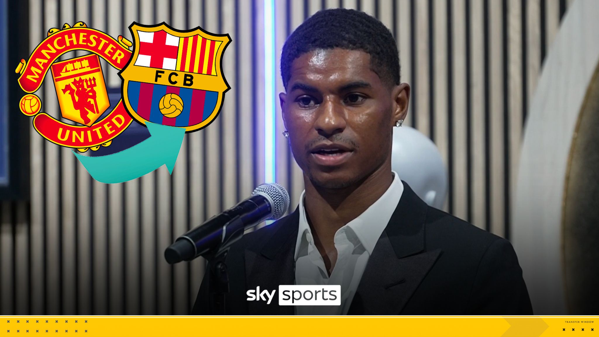 Marcus Rashford is asked if he or Manchester United were the problem over  the last few years, during his unveiling at Barcelona.