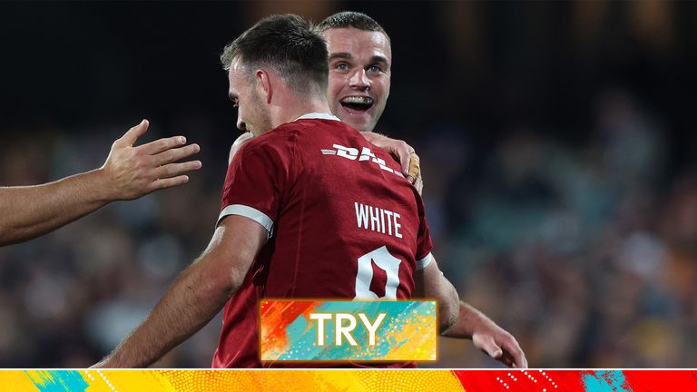 Ben White breaks from a ruck to leave him a run-in under the posts to give the British and Irish Lions a second try within ten minutes against the AUNZ XV. 