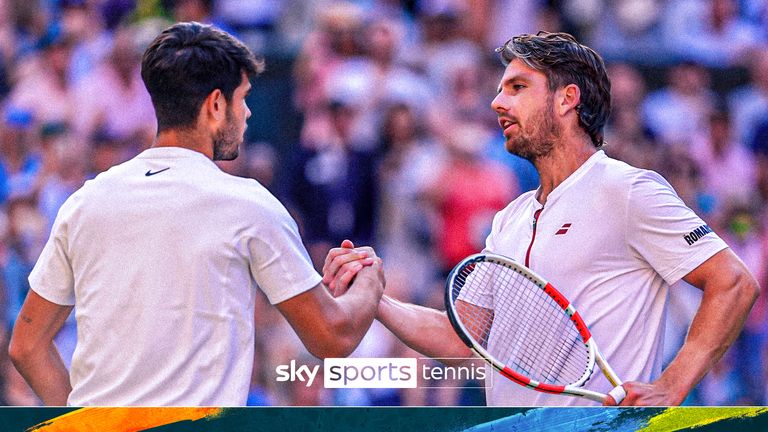 Alcaraz and Norrie after their quarter-final match at Wimbledon 2025.