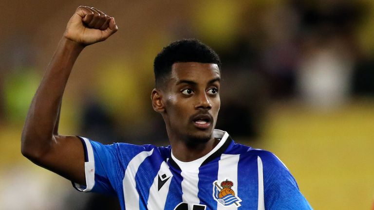 Real Sociedad's Alexander Isak celebrates his goal during the Europa League Group between Monaco and Real Sociedad - Thursday, Nov. 25, 2021