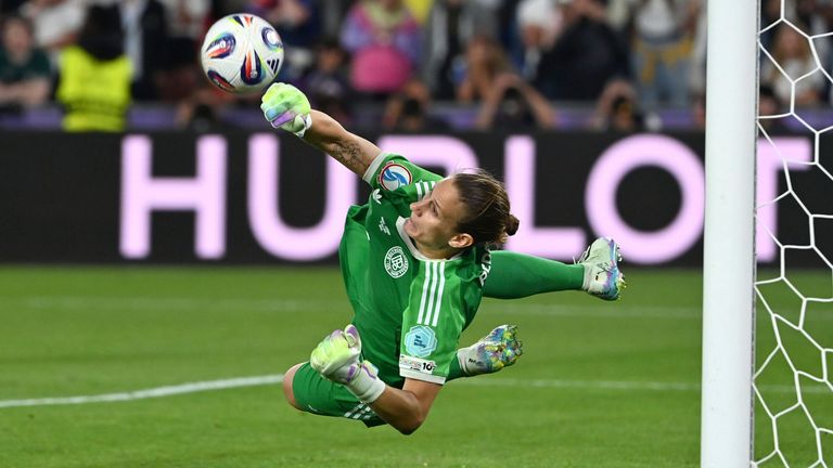 Ann-Katrin Berger saves a penalty against France