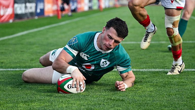 Calvin Nash of Ireland scores his side's 11th try during the International Rugby Test match between Portugal and Ireland