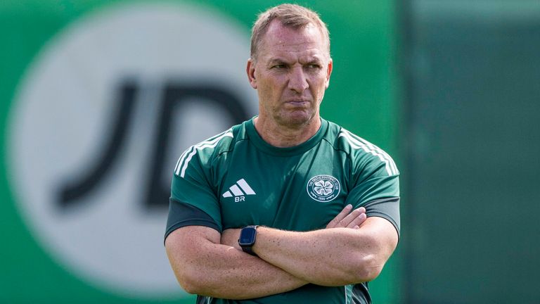 GLASGOW, SCOTLAND - JULY 18: Celtic Manager Brendan Rodgers during a Celtic training session at Lennoxtown Training Complex, on July 18, 2025, in Glasgow, Scotland. (Photo by Craig Williamson / SNS Group)