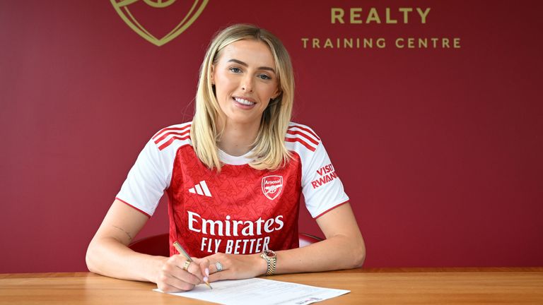 Chloe Kelly poses for a photo at Arsenal's training centre