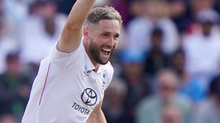 Chris Woakes dismissed Nitish Kumar Reddy for one early in the evening session on day one of the second Test