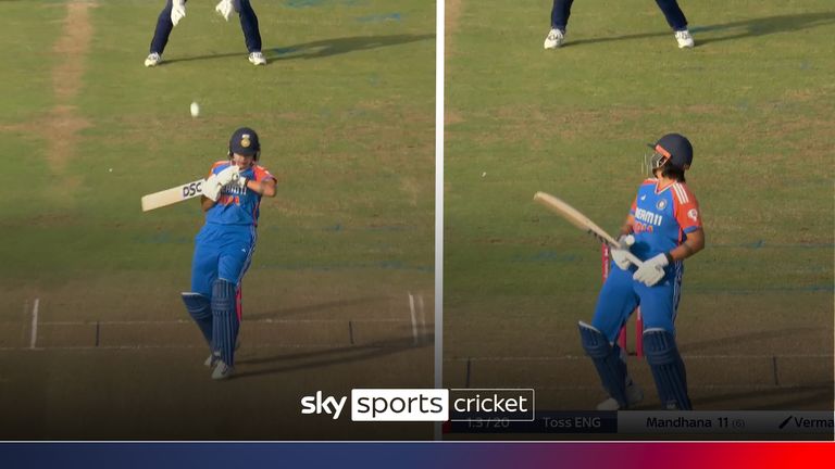 Lauren Filer gets the early wicket for England after a bouncer saw Shafali Verma dismissed in The 2nd T20.