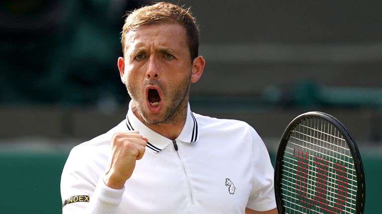 Dan Evans reacts against Sebastian Korda during their gentleman's singles third round match on day five of Wimbledon at The All England Lawn