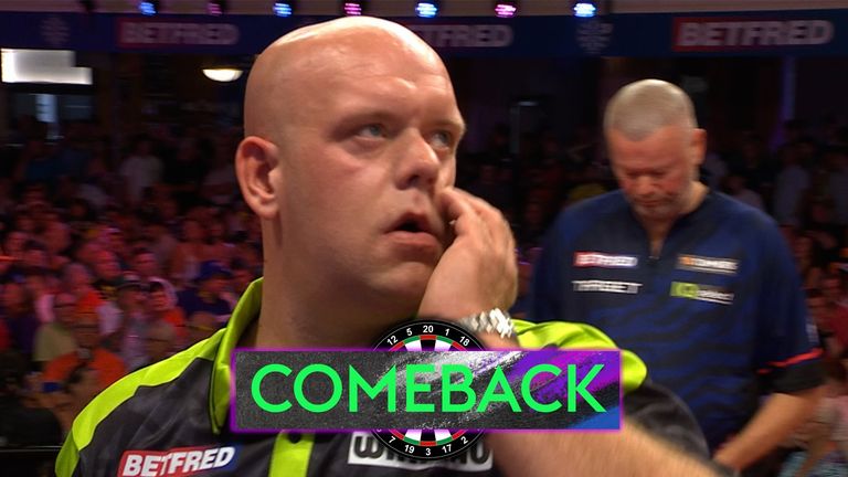 Michael van Gerwen somehow managed to lose the 13th leg as Raymond van Barneveld kept his hopes alive at the World Matchplay.