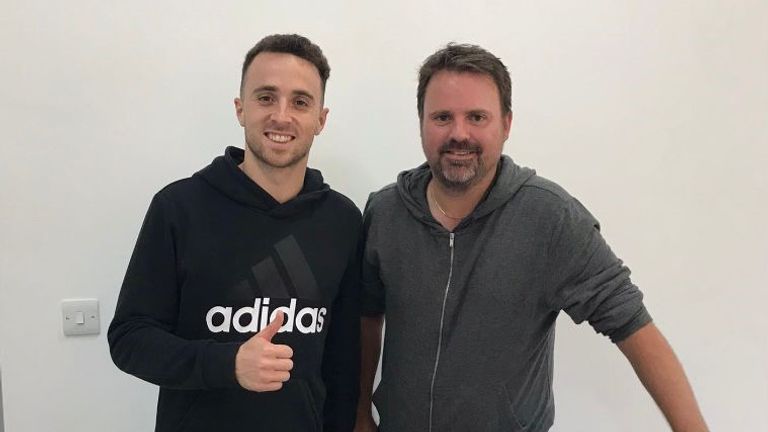 Diogo Jota pictured while being interviewed by Sky Sports in 2022