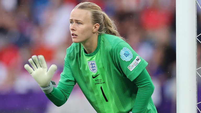 Goalkeeper Hannah Hampton in action during the Euro 2025 final
