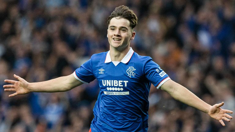 Rangers' Findlay Curtis celebrates his opener against Panathinaikos