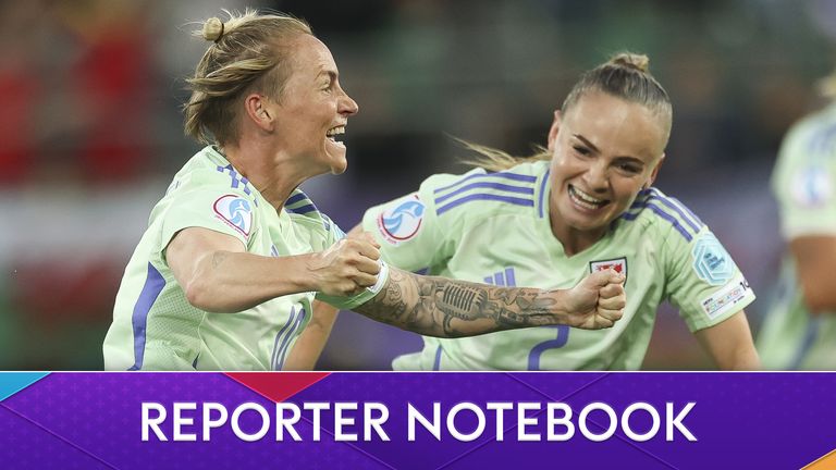 Jess Fishlock celebrates after scoring for Wales against France in Euro 2025