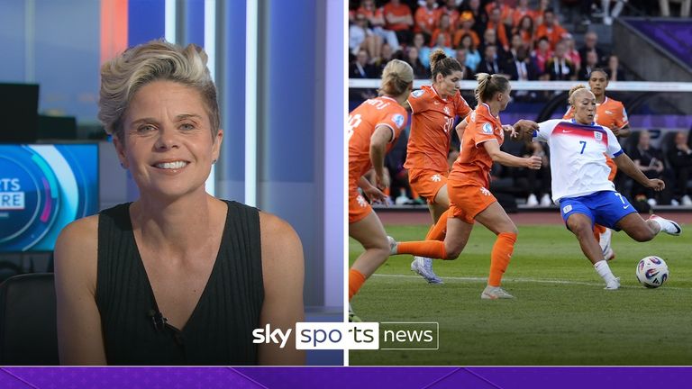 Sue Smith reacts as Lauren James' brilliant goal saw England take a deserved 1-0 lead against the Netherlands at Euro 2025.